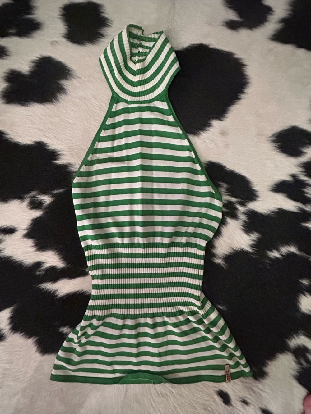 Miss Sixty Green and White Striped Halter Top